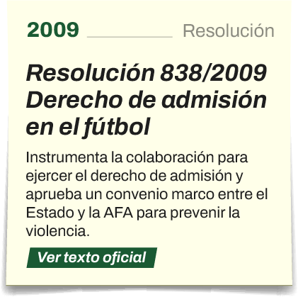 Resolución 838/2009 · Derecho de admisión en el fútbol. Ver texto oficial